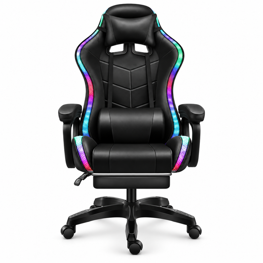 East Seat Black RGB Gaming Chair front view