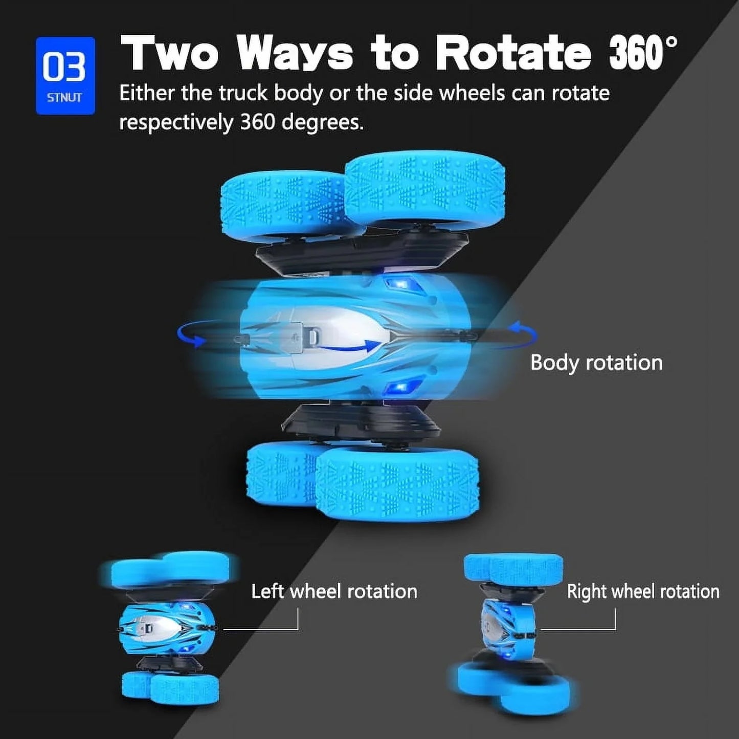 Remote Control Car RC Car 2.4GHz Double Sided 360-degree Rotating With Light Blue