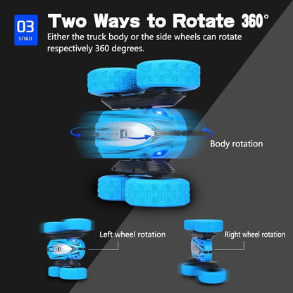Remote Control Car RC Car 2.4GHz Double Sided 360-degree Rotating With Light Blue