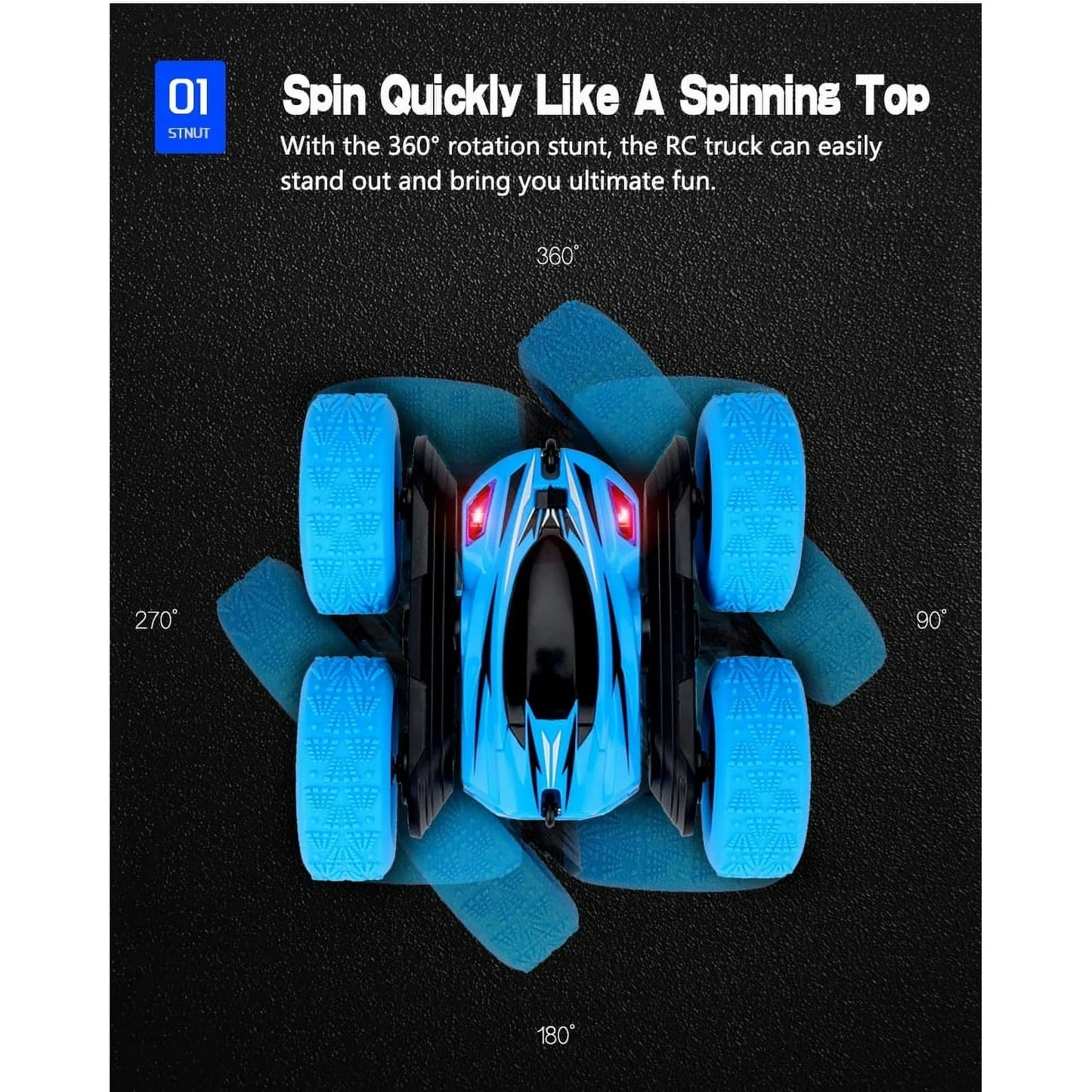 Remote Control Car RC Car 2.4GHz Double Sided 360-degree Rotating With Light Blue
