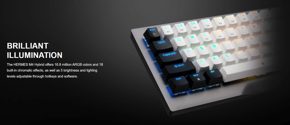 GAMDIAS HERMES M4 HYBRID MECHANICAL 60% GAMING KEYBOARD WITH RED SWITCH | WIRELESS or WIRED CONNECTIVITY - gametricks