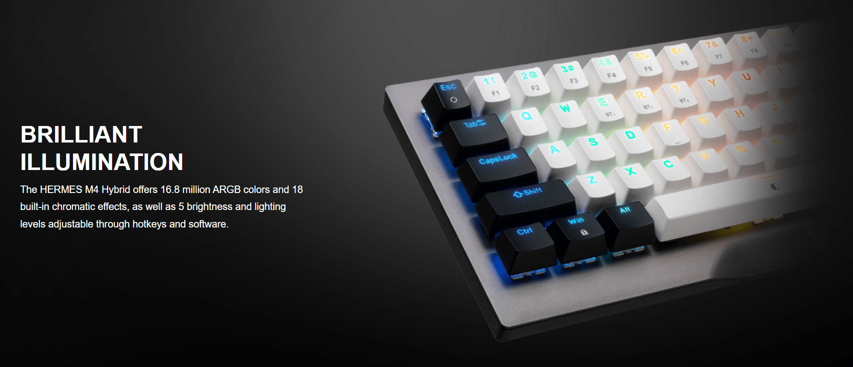 GAMDIAS HERMES M4 HYBRID MECHANICAL 60% GAMING KEYBOARD WITH RED SWITCH | WIRELESS or WIRED CONNECTIVITY - gametricks