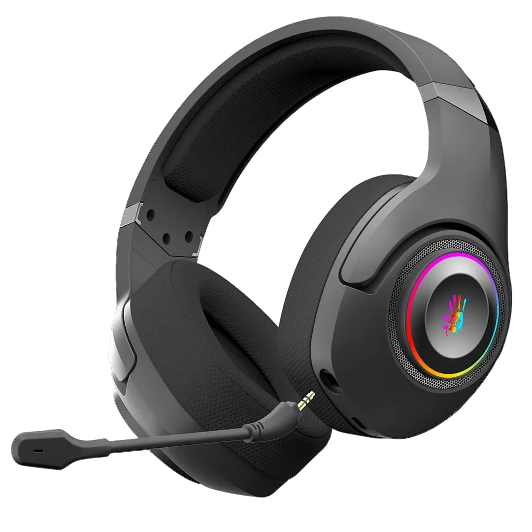 Gaming headset with RGB lighting on a black background