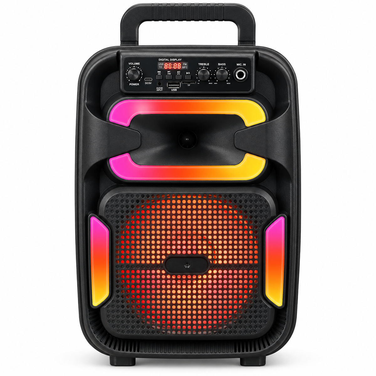 GY801 black 8-inch portable bass speaker, front view