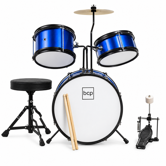 Junior acoustic drum set for kids – Blue front view