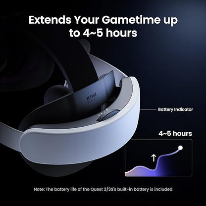 KIWI design Audio Head Strap with Battery for Meta/Oculus Quest 3/3S, K4 Duo DualFast Charging Headset - gametricks