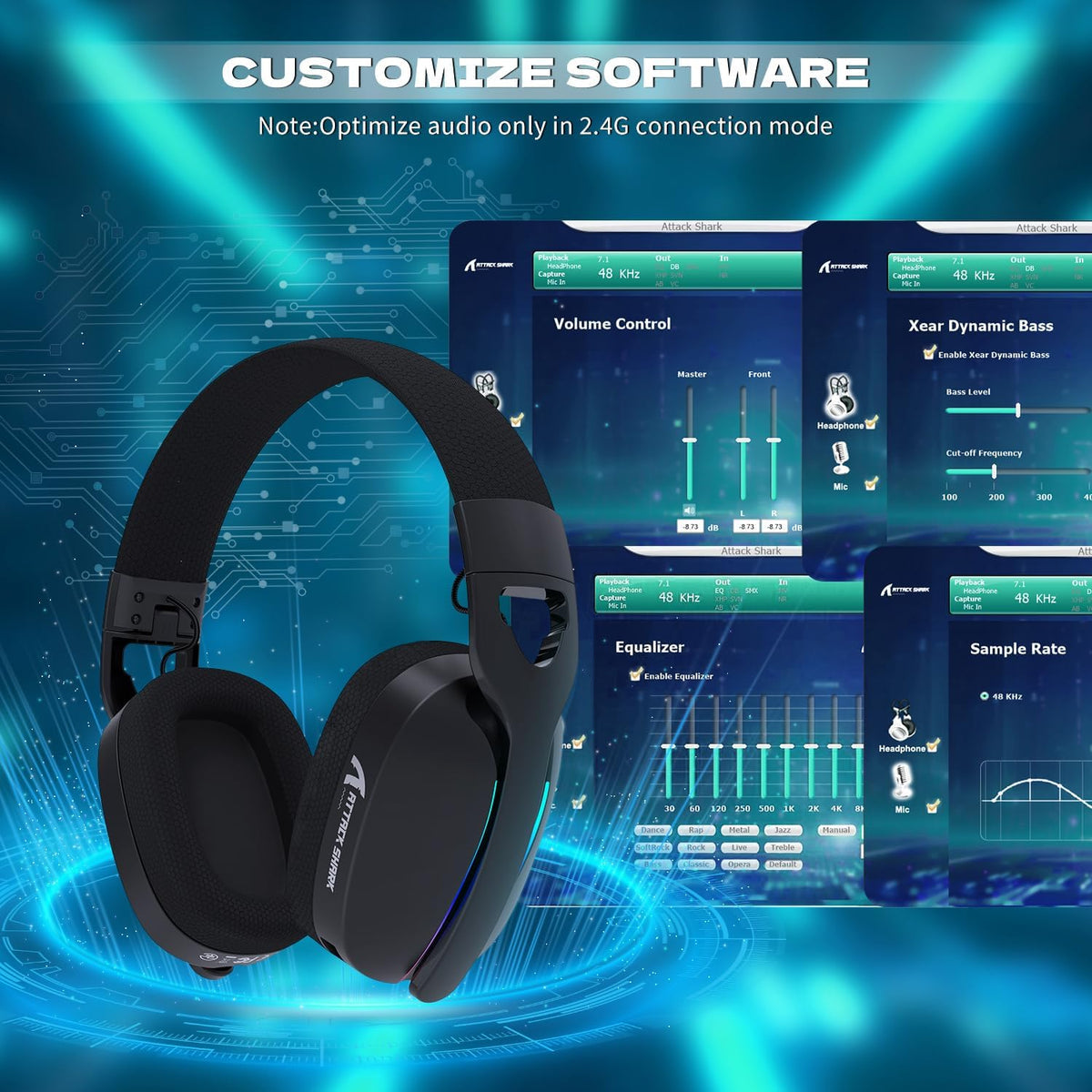 ATTACK SHARK L90 Over-Ear Tri-Mode Wireless/Wired Gaming Headphone with Mic