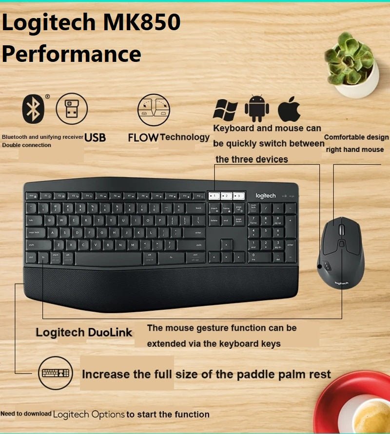 Logitech MK850 Performance Wireless Keyboard and Mouse Combo with Bluetooth - gametricks