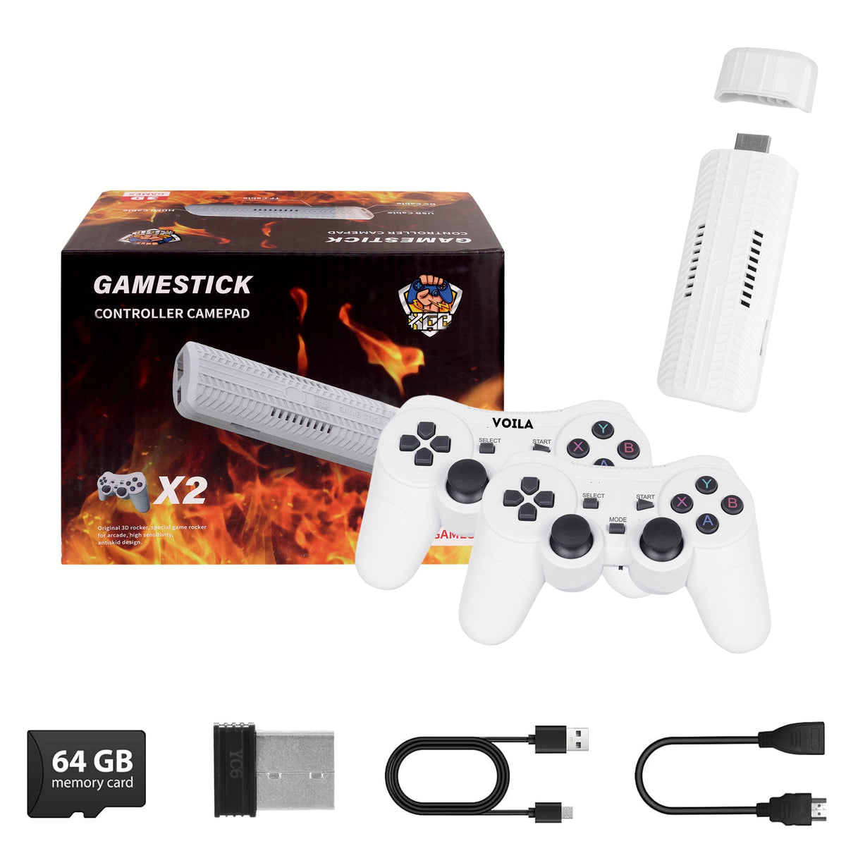 M66-II Retro Game Stick 64GB white bundle with dual wireless controllers