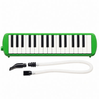 Green 32-key melodica, front view; digitally recoloured product image