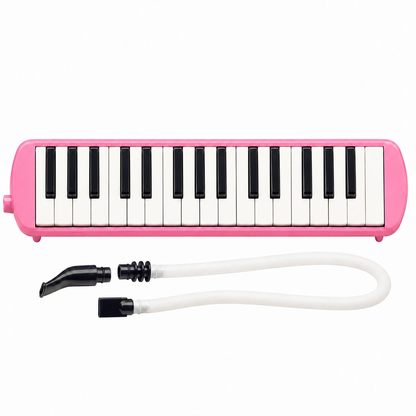 Pink 32-key melodica, front view; digitally recoloured product image