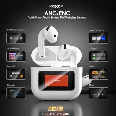 Moxom MX - TW79 ANC Earbuds With Digital Touch Screen - gametricks
