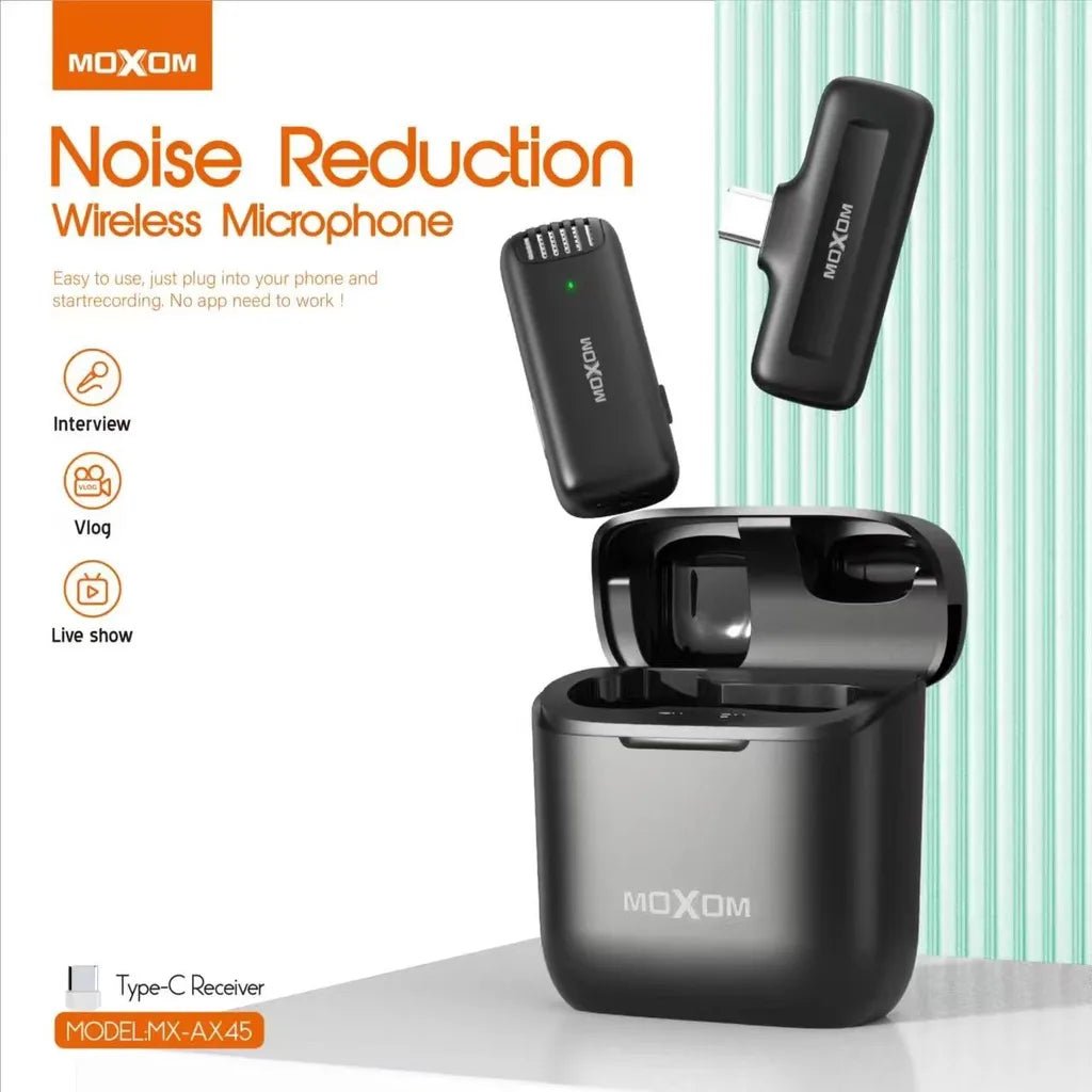 Moxom Noise Reduction Wireless Microphone for Live Shows, Vlogs, and Interviews - Type - C - gametricks