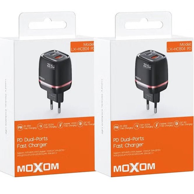 MOXOM PD Dual - Ports Fast Charger with PD Support - Black - gametricks
