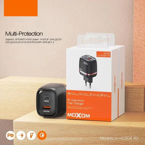 MOXOM PD Dual - Ports Fast Charger with PD Support - Black - gametricks
