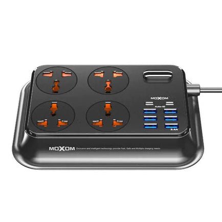MOXOM Smart Anti - Static Power Socket 3.4A 6 USB Ports – 2 Type - C - BLACK - gametricks