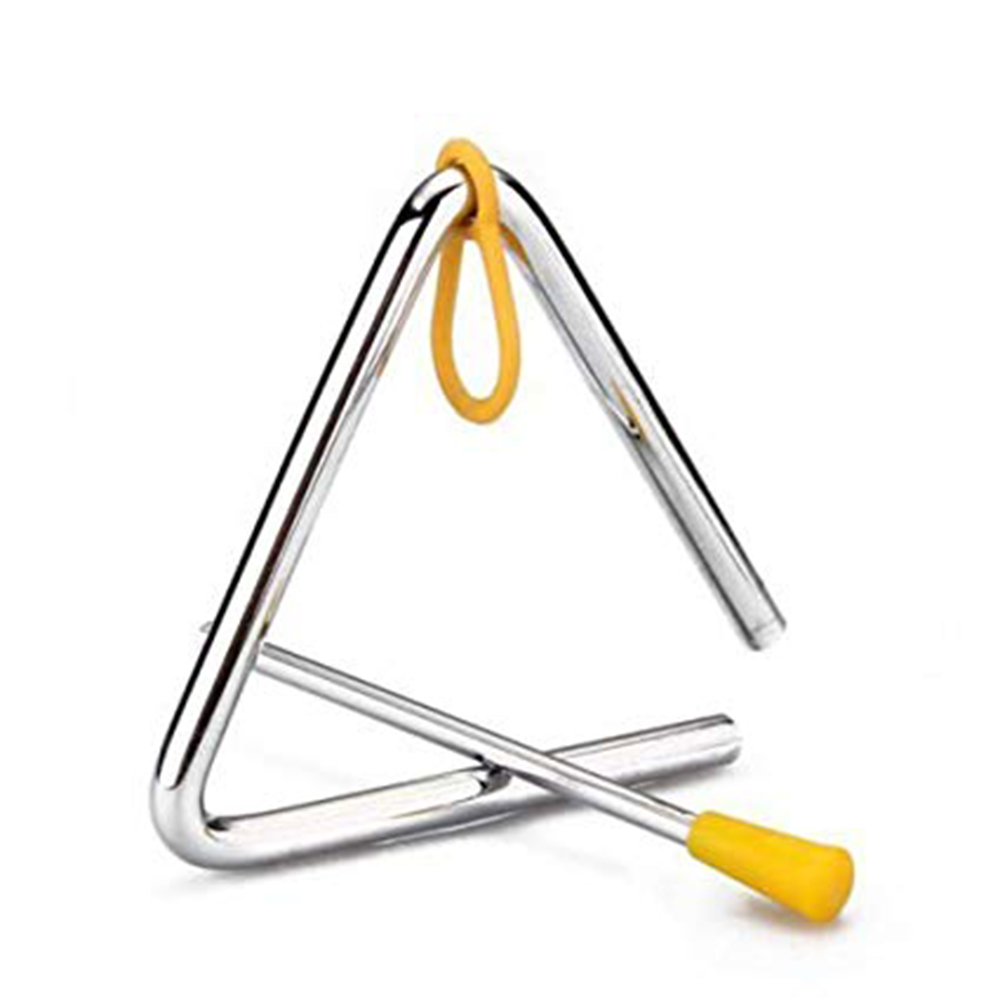 Metal musical triangle with yellow hanger and included striker