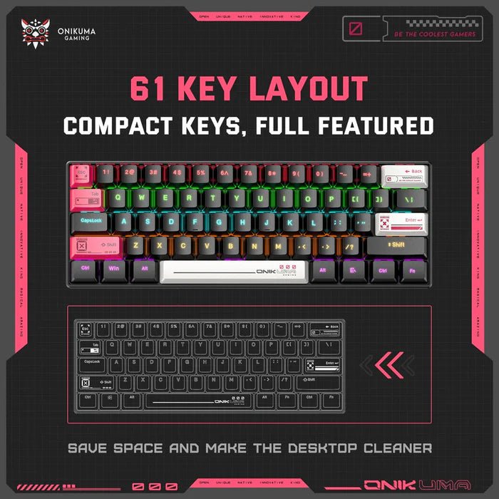 Onikuma G55 60% RGB Wired Mechanical Gaming Keyboard Black (Tea Axis Switch) - gametricks