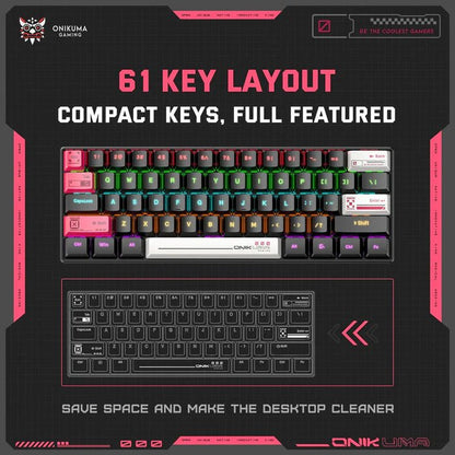 Onikuma G55 60% RGB Wired Mechanical Gaming Keyboard Black (Tea Axis Switch) - gametricks