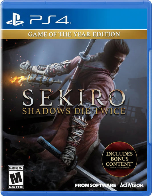 Sekiro: Shadows Die Twice Game of the Year Edition for PS4 on a blue background