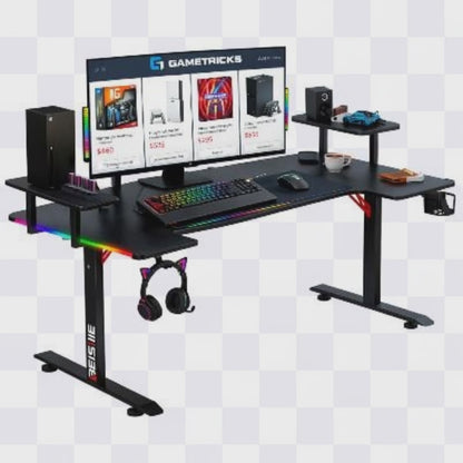 U8 RGB Premium U-Shaped 160cm Gaming Desk with Cup & Headset Holder