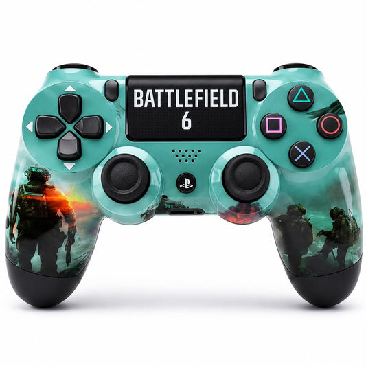 Mint-green PS4 DualShock 4 Battlefield 6 copy controller front view