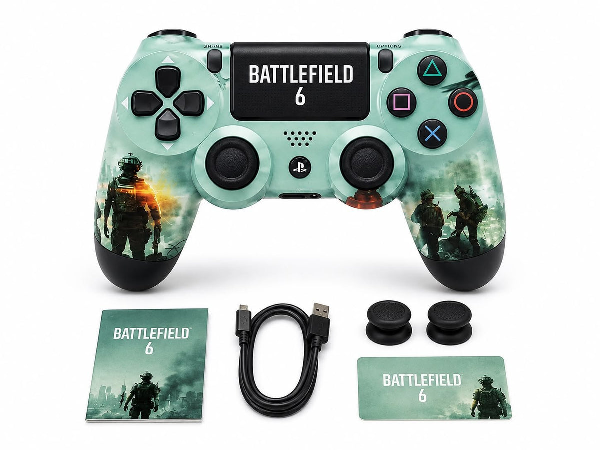 Mint-green PS4 DualShock 4 Battlefield 6 copy controller additional view
