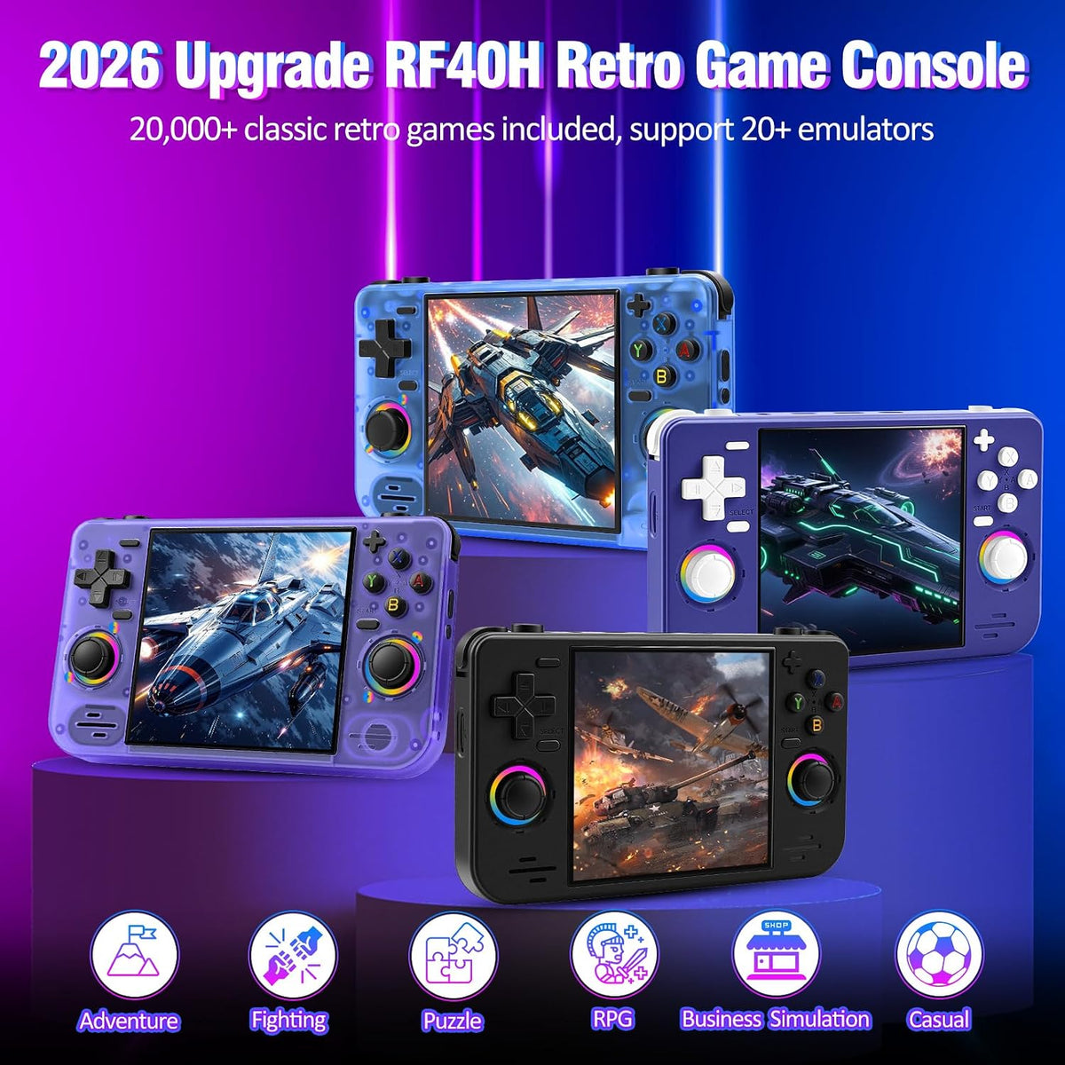 RF40H Handheld Retro Game Console, 4.0" 20,000+ Classic Games, Open Source Linux System, Support WiFi Online Play