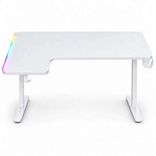 RGB Pro white 160cm gaming desk front view on white background – AI-edited supplier image