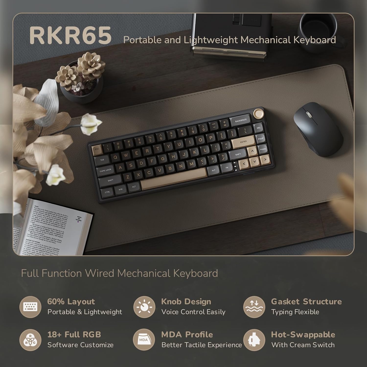 RK ROYAL KLUDGE R65 Wired Mechanical Gaming Keyboard with Volume Knob - gametricks