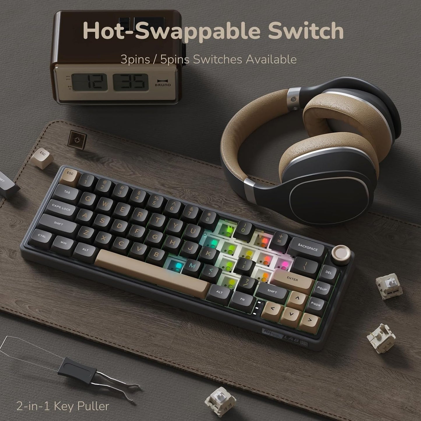 RK ROYAL KLUDGE R65 Wired Mechanical Gaming Keyboard with Volume Knob - gametricks