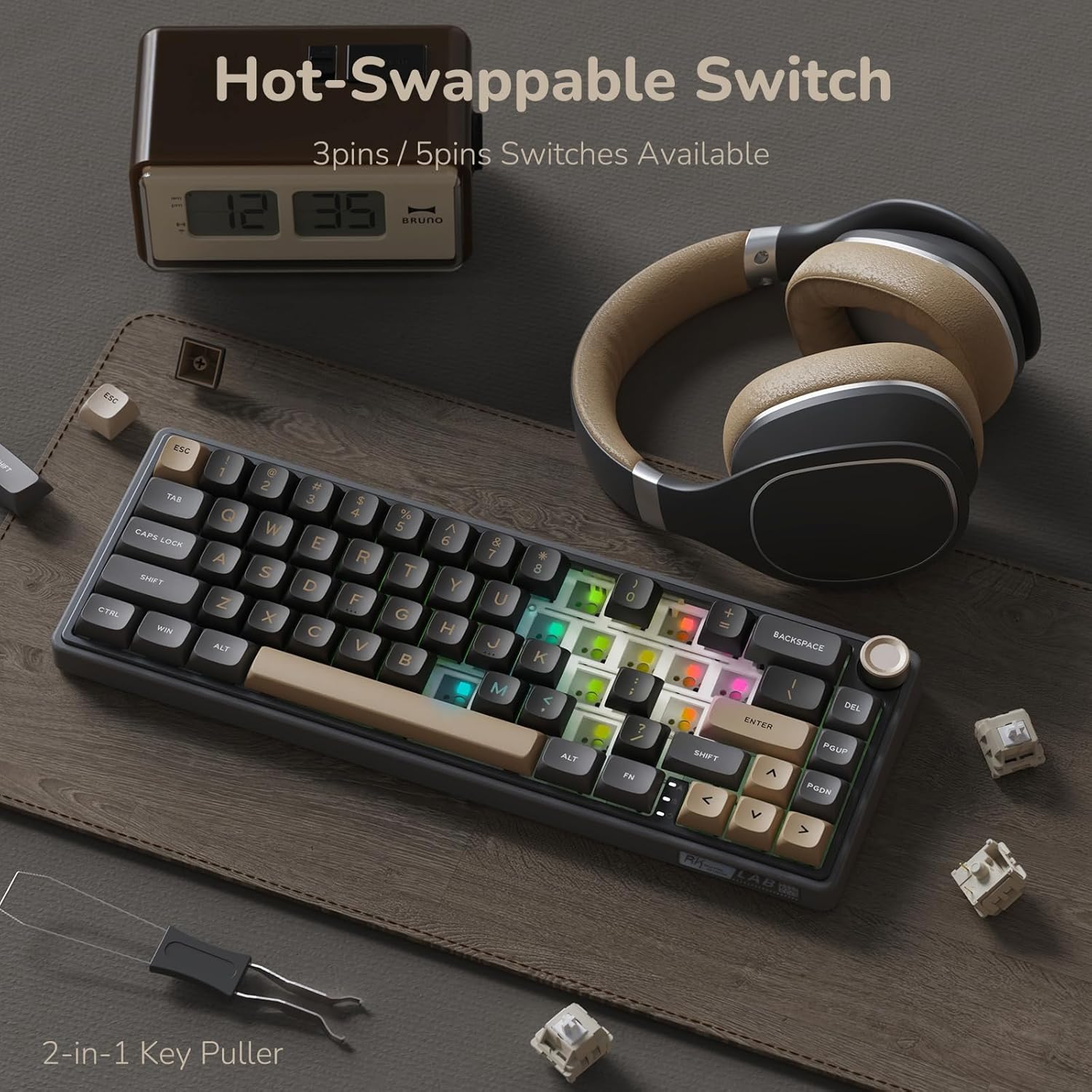 RK ROYAL KLUDGE R65 Wired Mechanical Gaming Keyboard with Volume Knob - gametricks