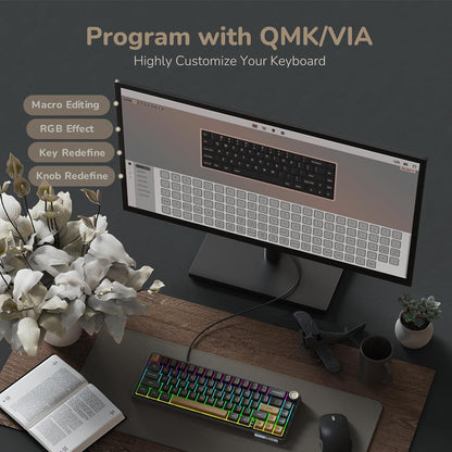 RK ROYAL KLUDGE R65 Wired Mechanical Gaming Keyboard with Volume Knob - gametricks