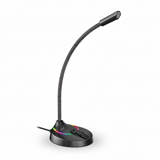 Black LED desk lamp with flexible neck on a white background
