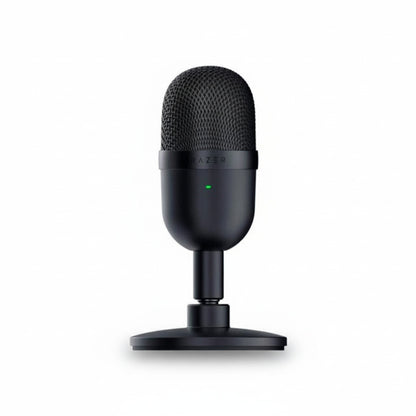 Black Razer microphone on a white background