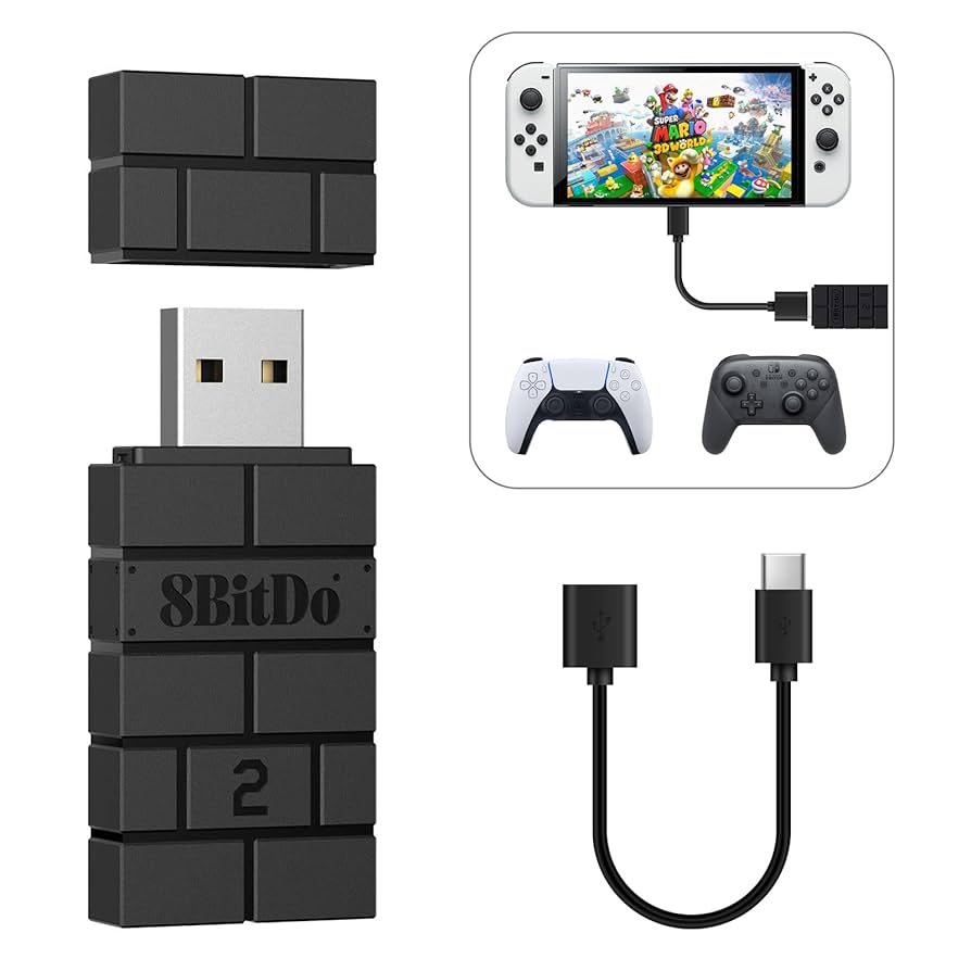 8Bitdo Wireless USB Adapter 2 for Switch, Windows, Mac, Raspberry Pi & Steam Deck - Compatible with Xbox, PS5 Controllers 8Bitdo