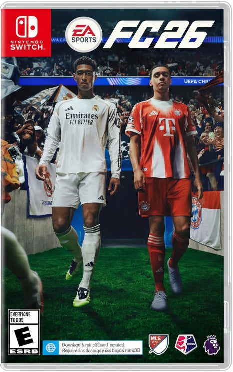 Cover of EA Sports FC 26 game for Nintendo Switch featuring two soccer players from different teams.