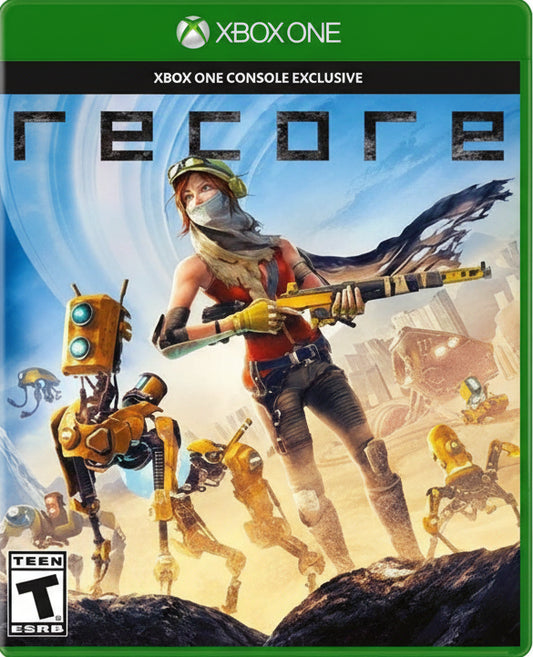 Game cover for 'ReCore' on Xbox One with a character holding a weapon and robot companion.
