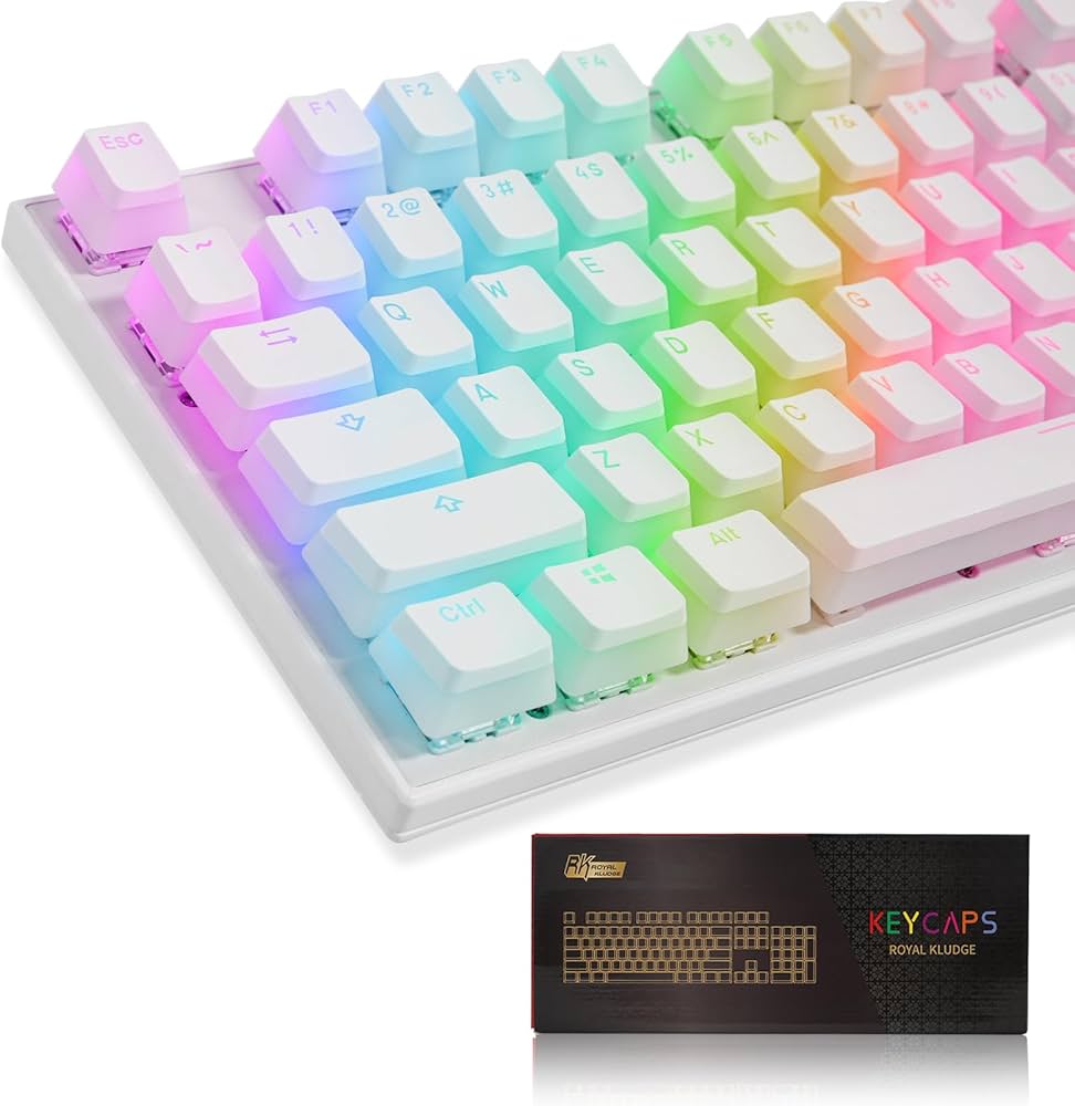 RK ROYAL KLUDGE 112 Double Shot PBT Pudding Keycaps, with Translucent Layer for Mechanical Keyboards - White