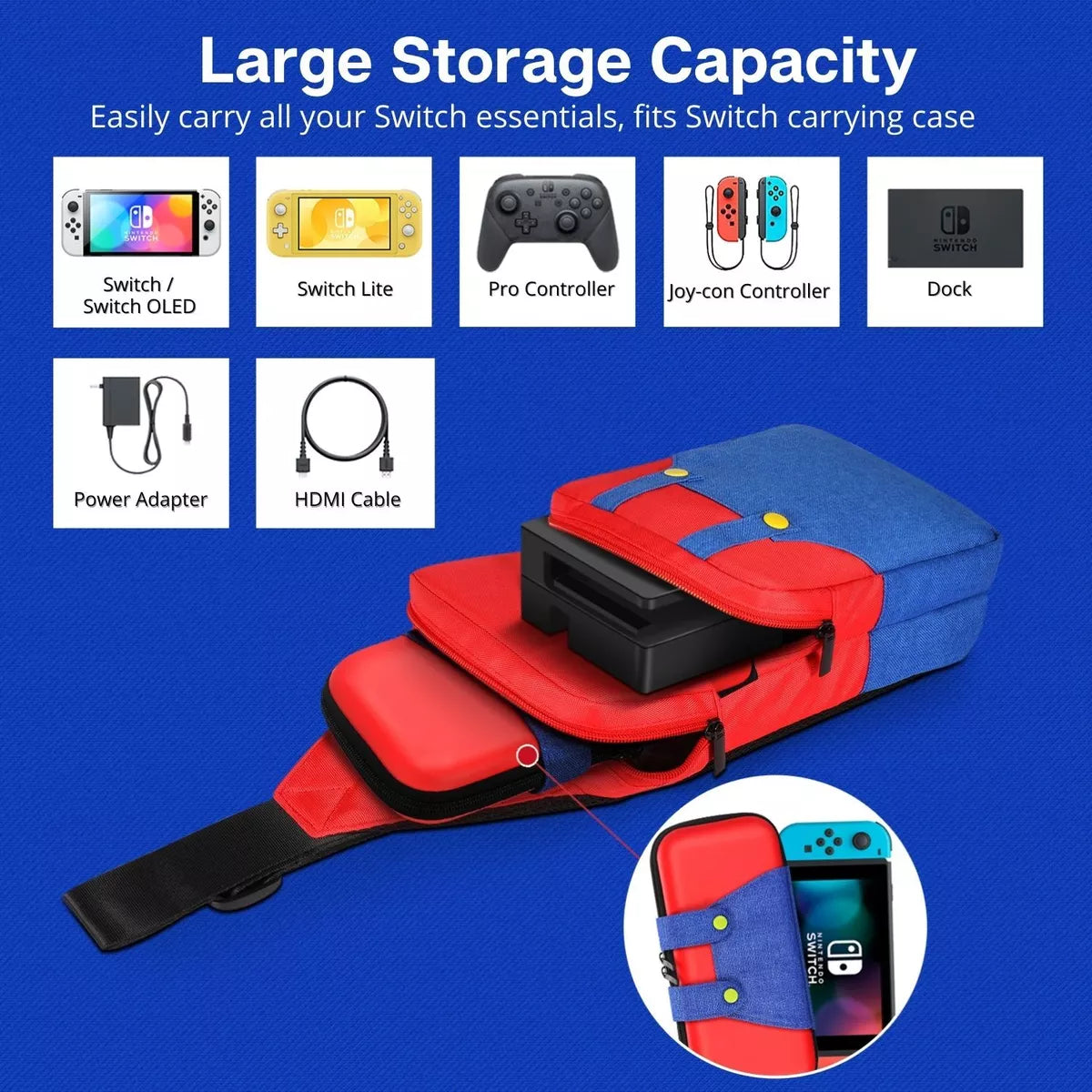Shoulder Pouch Bag for Nintendo Switch - Mario Red/Blue IPLAY