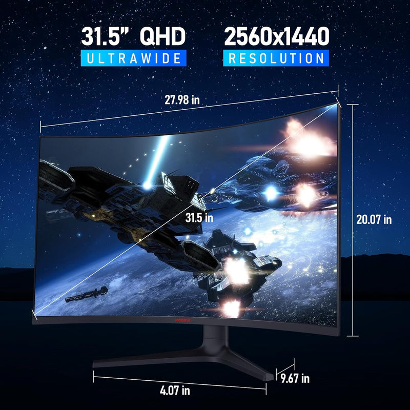 KOORUI 32E6QC 32 inch QHD (2560 x 1440) 2K Display, 170Hz 1500R HDR10 Curved Gaming Monitor