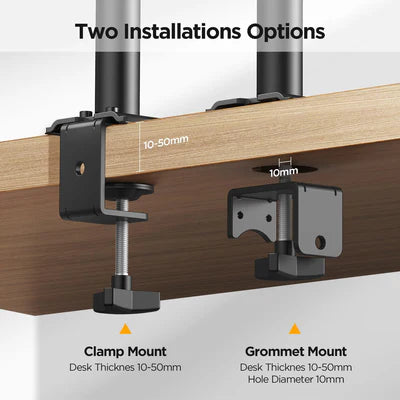 KOORUI KR20G Dual Monitor Stand for 13-27 Inch Monitors, Ergonomic Height Adjustable Monitor Arm with Rotate 360°/ Adjustable Tilt ±72°/ Swivel 360°, VESA 75/100mm