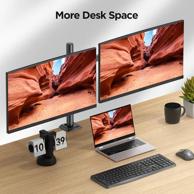 KOORUI KR20G Dual Monitor Stand for 13-27 Inch Monitors, Ergonomic Height Adjustable Monitor Arm with Rotate 360°/ Adjustable Tilt ±72°/ Swivel 360°, VESA 75/100mm