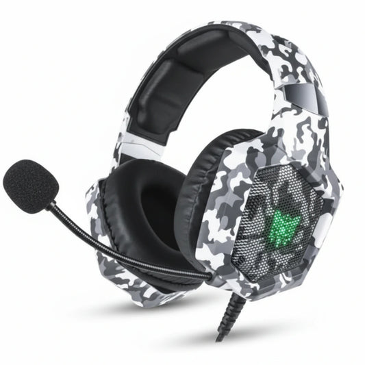 Gaming headset with camouflage design on a white background