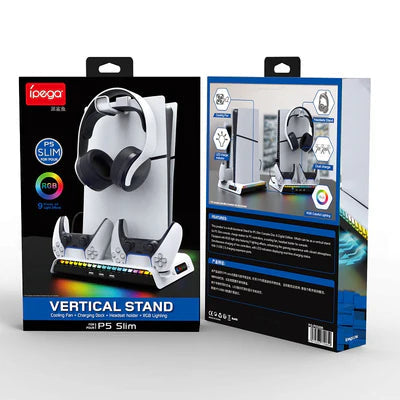 Ipega RGB Vertical Stand with Cooling Fan and Controller Charger For PS5 Slim & PS5 Pro - PG-P5S006 IPEGA