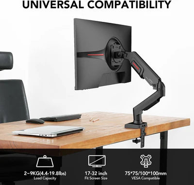 KOORUI KR20Y Monitor Mount for Flat & Curved Monitors, VESA 75 & 100 mm Desk Mount, Adjustable Height with Tilts, Swivels, Rotates, Increased Load Capacity of 2-9 kg