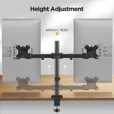 KOORUI KR20G Dual Monitor Stand for 13-27 Inch Monitors, Ergonomic Height Adjustable Monitor Arm with Rotate 360°/ Adjustable Tilt ±72°/ Swivel 360°, VESA 75/100mm