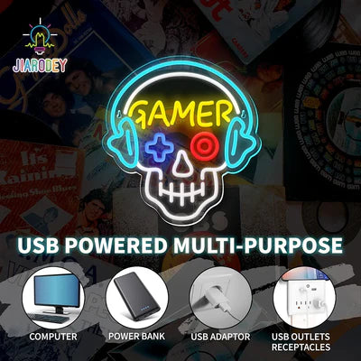 LED Light Neon Sign For Wall Decor 33×31 cm - Gamer/Skull