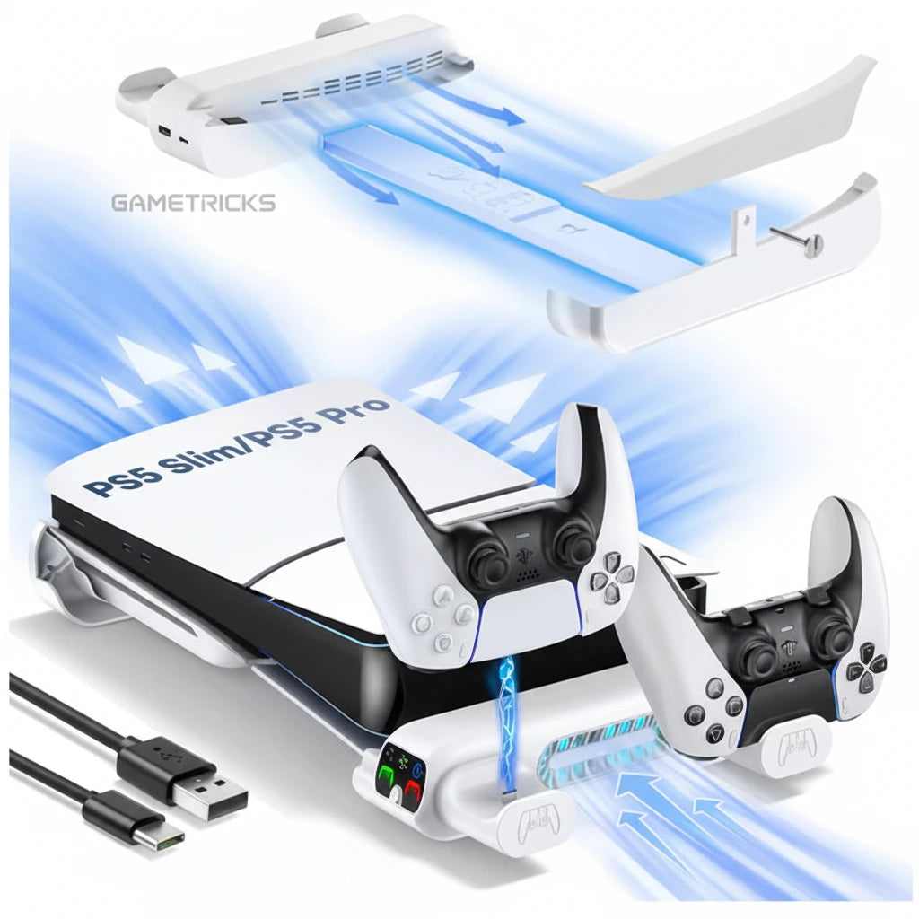 Horizontal Cooling Stand and Charging Station for PS5 Pro, & PS5 Slim Disc/Digital Edition IPEGA