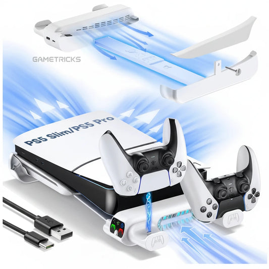 Horizontal Cooling Stand and Charging Station for PS5 Pro, & PS5 Slim Disc/Digital Edition IPEGA